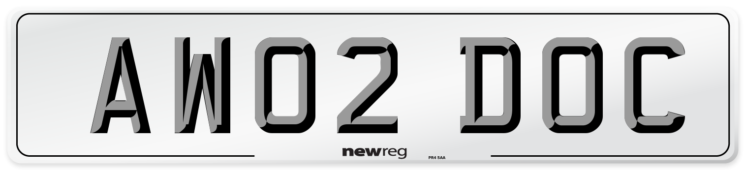 AW02 DOC Number Plate from New Reg